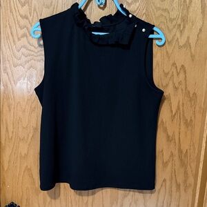 Ann Taylor Sleeveless Black Ruffle Neck Top